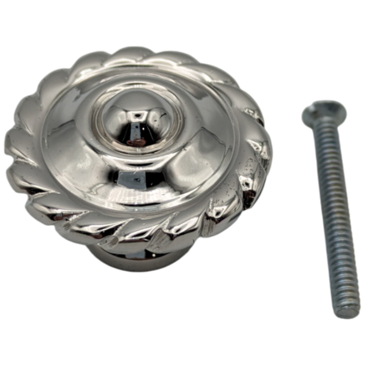 1 1/2 Inch Solid Brass Georgian Roped Cabinet & Furniture Knob (Polished Nickel Finish)