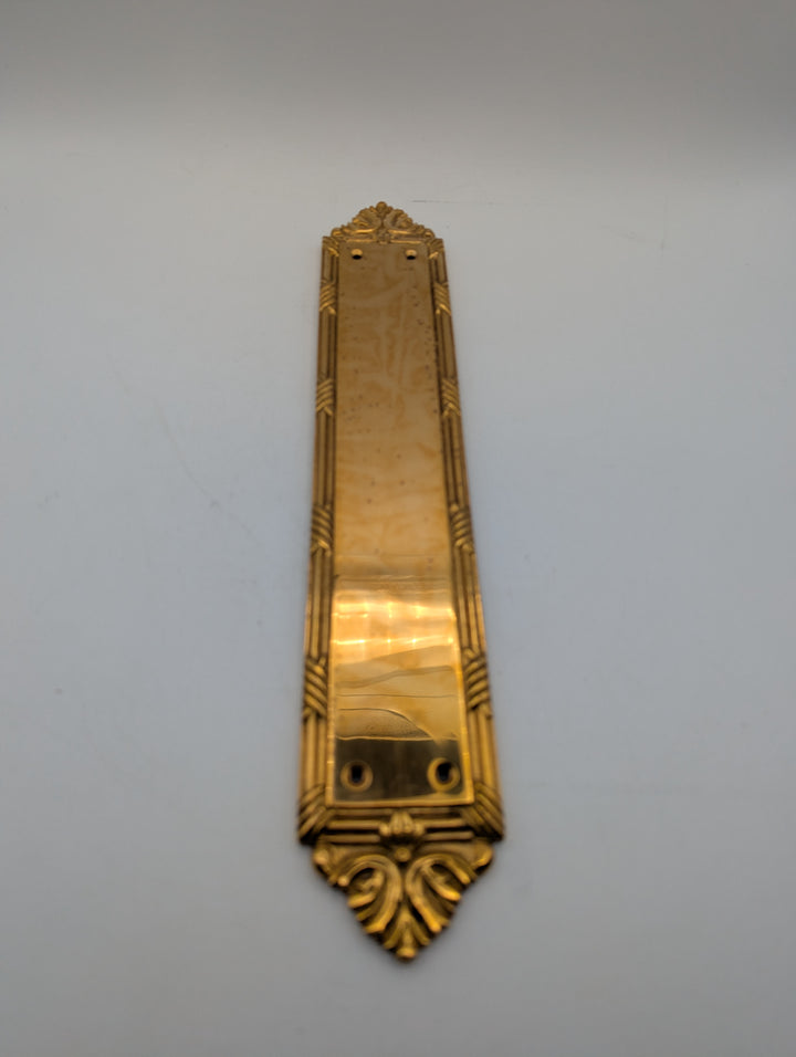 13 3/4 Inch Solid Brass Ribbon & Reed Push Plate (Polished Brass Finish)
