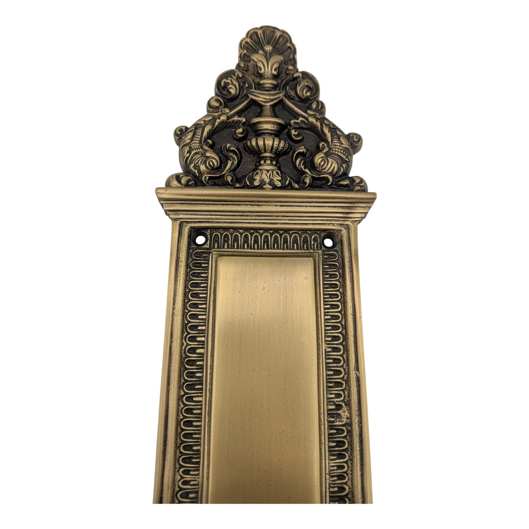 Solid Brass Ornate Victorian Push Plate (Antique Brass Finish)