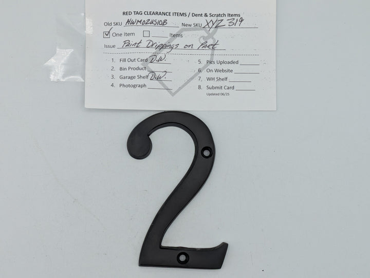 4 Inch Tall House Number 2 (Black Bronze Finish)