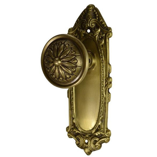 ##Antique Hardware## Ornate Victorian Long Backplate Door Set with Floral Imprint Door Knobs (Several Finishes Available)