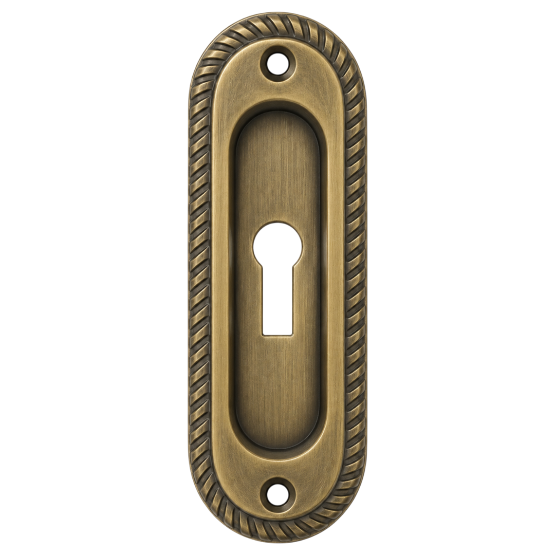 Georgian Rope Oval Privacy Pocket Door Pull with Keyhole (Several Finishes Available)