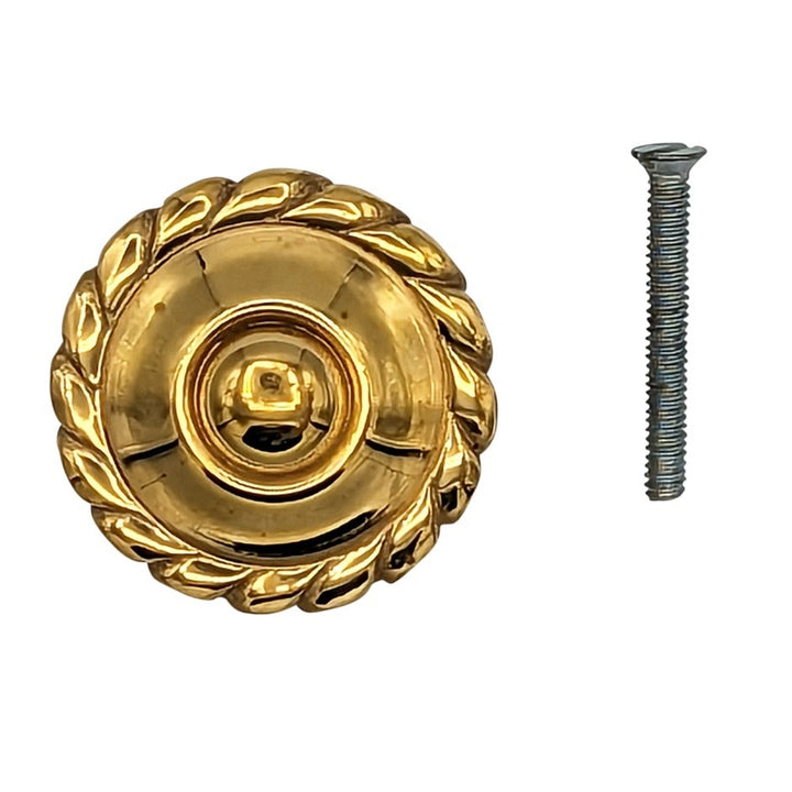 1 1/2 Inch Solid Brass Georgian Roped Cabinet & Furniture Knob (Polished Brass Finish)