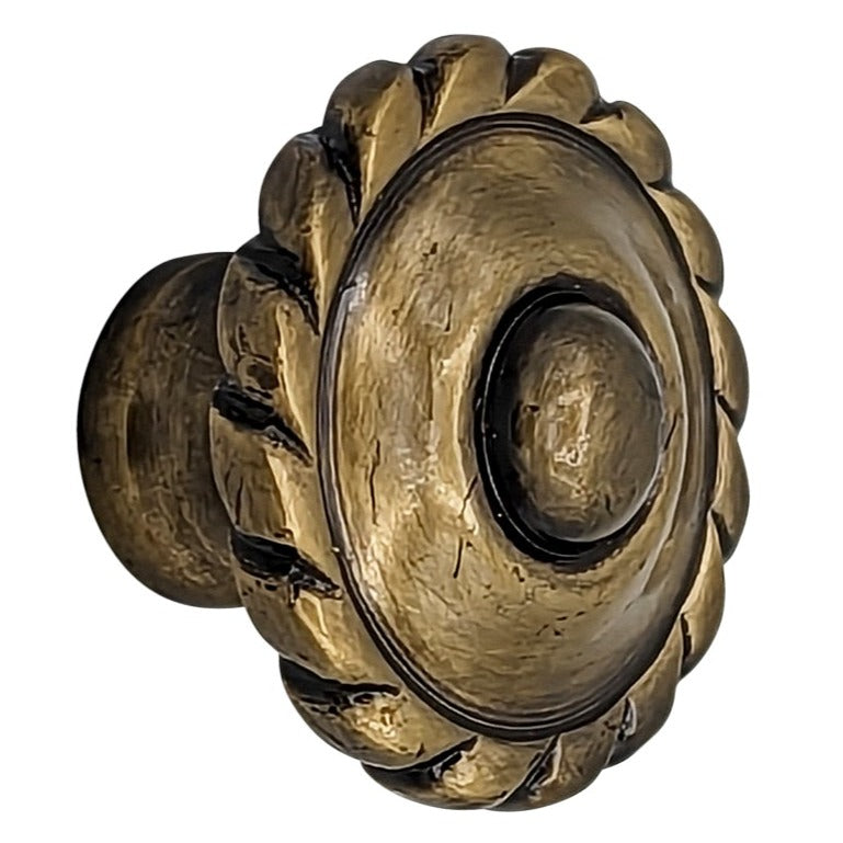 ##Antique Hardware## 1 1/2 Inch Solid Brass Georgian Roped Cabinet & Furniture Knob (Antique Brass Finish)