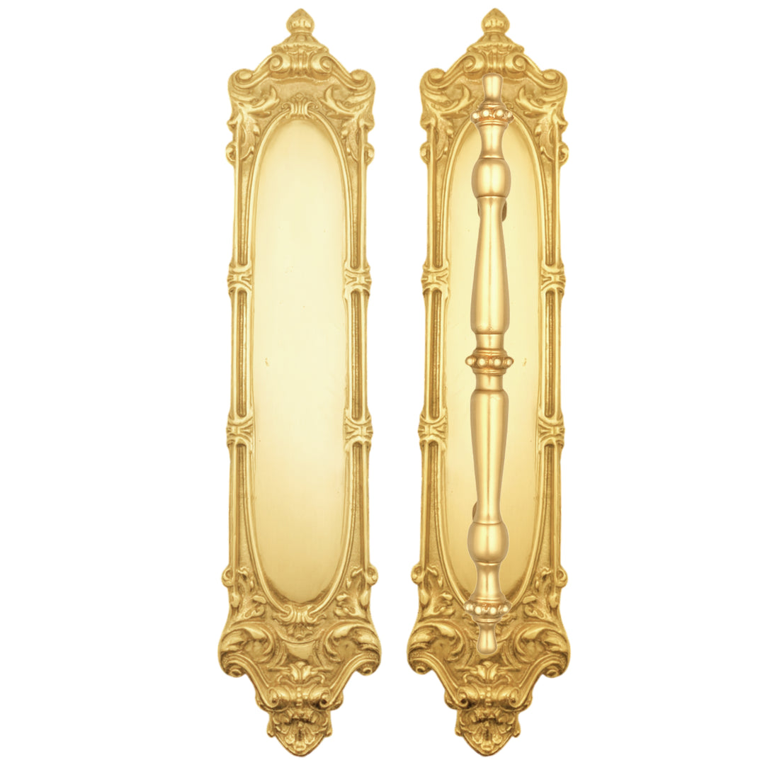 ##Antique Hardware## 14 1/2 Inch Solid Brass Victorian Push and Pull Plate Set