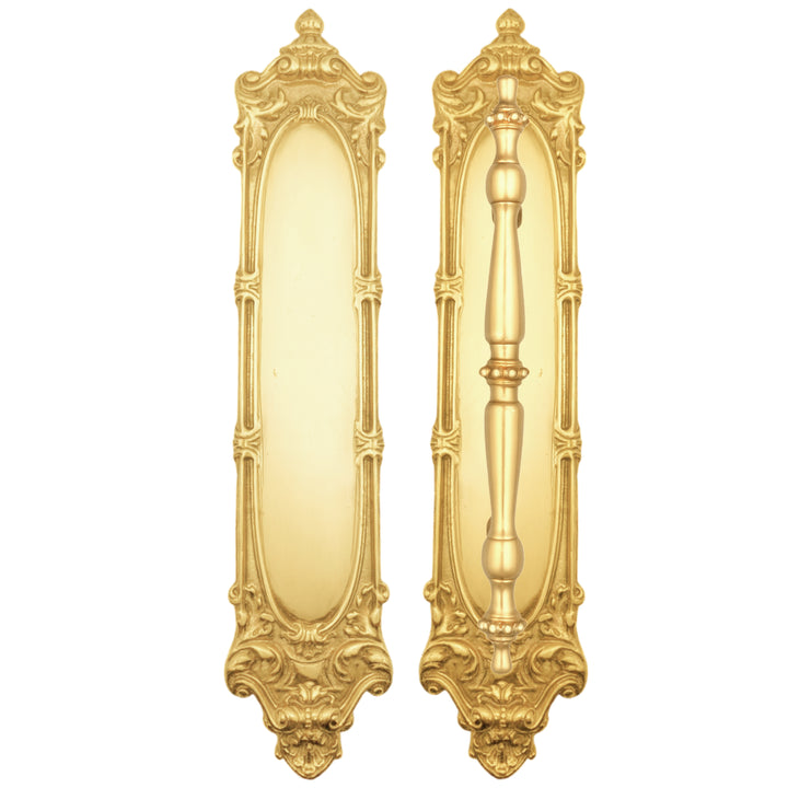 ##Antique Hardware## 14 1/2 Inch Solid Brass Victorian Push and Pull Plate Set