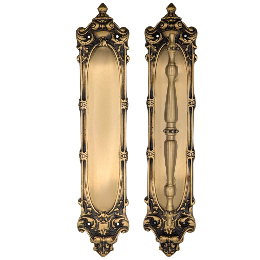 ##Antique Hardware## 14 1/2 Inch Solid Brass Victorian Push and Pull Plate Set