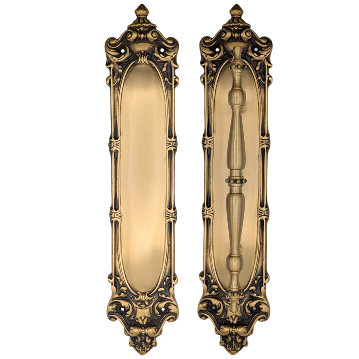 ##Antique Hardware## 14 1/2 Inch Solid Brass Victorian Push and Pull Plate Set