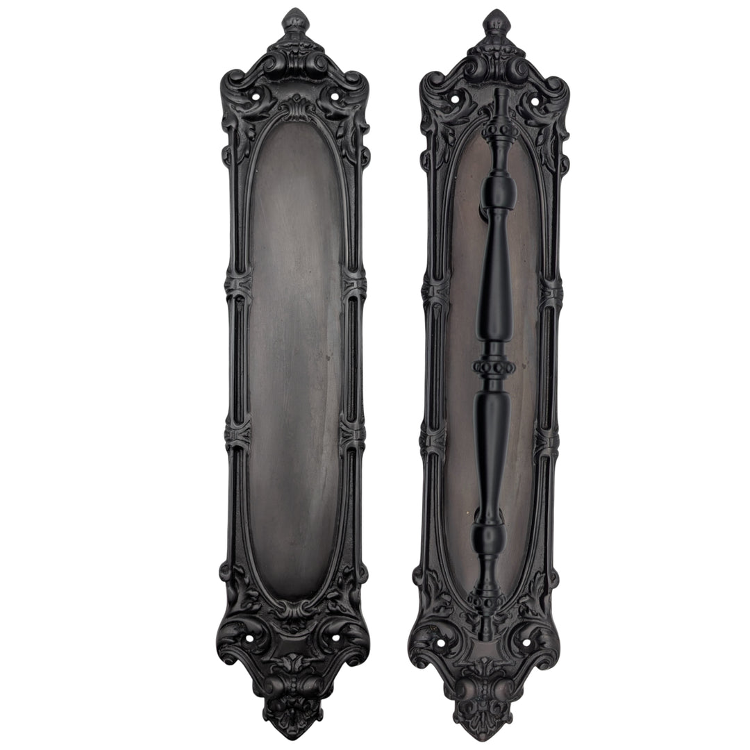 ##Antique Hardware## 14 1/2 Inch Solid Brass Victorian Push and Pull Plate Set