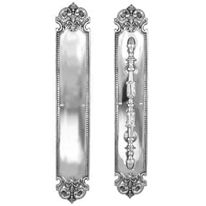 ##Antique Hardware## 18 Inch (14 7/8 Inch C-C) Solid Brass Traditional Fleur-De-Lis Door Pull & Push Plate Set