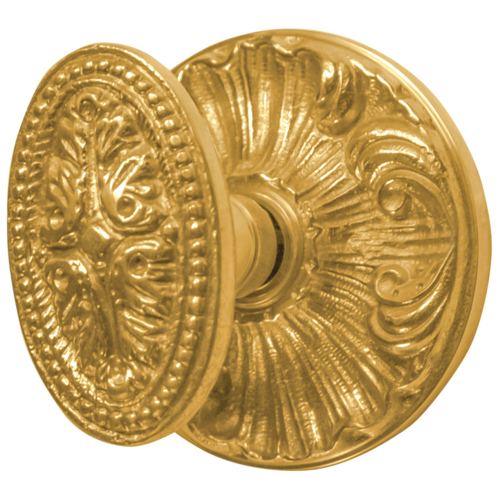 Romanesque Rosette Door Set with Avalon Oval Door Knobs (Several Finishes Available)
