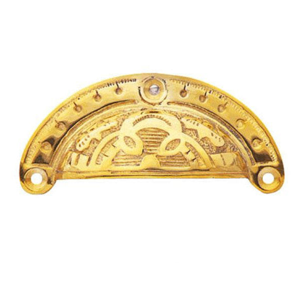 ##Antique Hardware## 4 Inch Overall (3 1/2 Inch c-c) Solid Brass Decorative Cup Pull