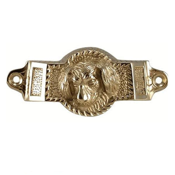 ##Antique Hardware## 4 Inch Overall (3 1/2 Inch c-c) Solid Brass Golden Retriever Rectangular Cup Pull