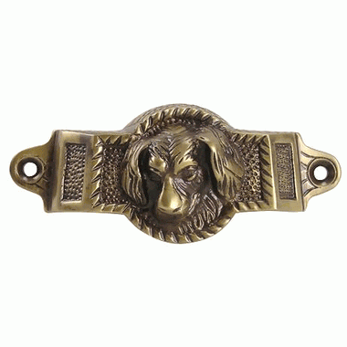 ##Antique Hardware## 4 Inch Overall (3 1/2 Inch c-c) Solid Brass Golden Retriever Rectangular Cup Pull