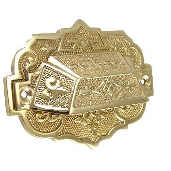 ##Antique Hardware## 4 3/8 Inch Overall (3 1/4 Inch c-c) Solid Brass Eastlake Cup & Bin Pull With Backplate