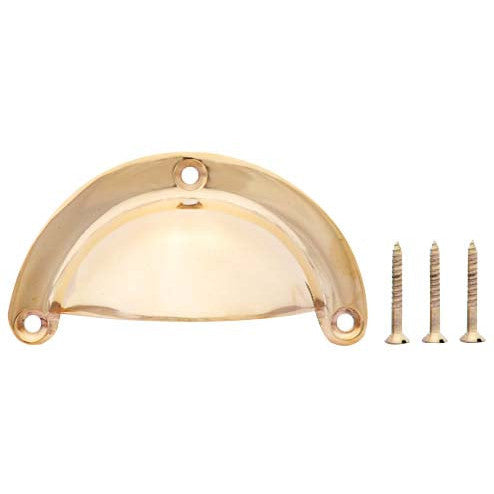 ##Antique Hardware## 3 3/8 Inch Overall (3 Inch c-c) Solid Brass Traditional Cup Pull