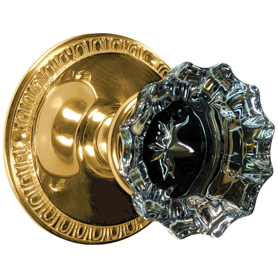 ##Antique Hardware## Glass Fluted Doorknob Set with Egg & Dart Rosette (Several Finishes Available)