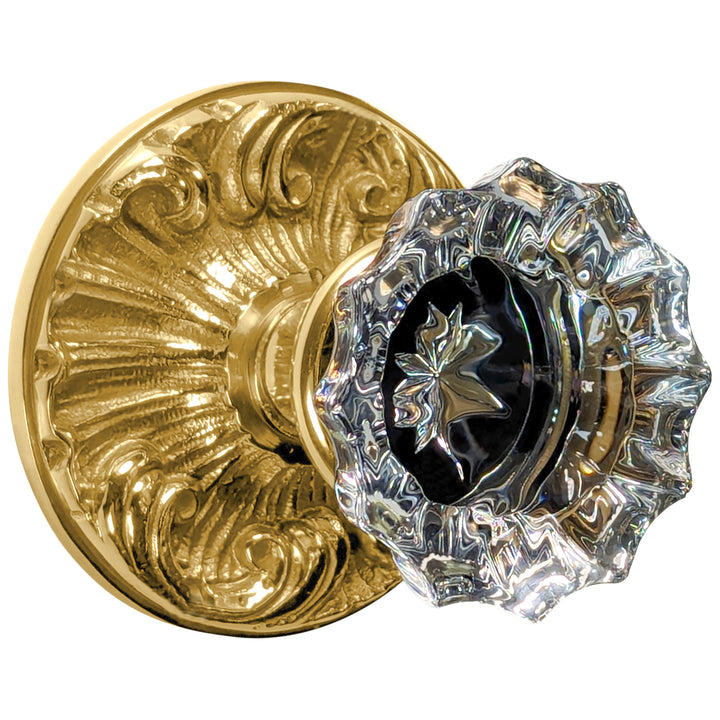 ##Antique Hardware## Romanesque Rosette Door Set with Fluted Crystal Door Knobs (Several Finishes Available)