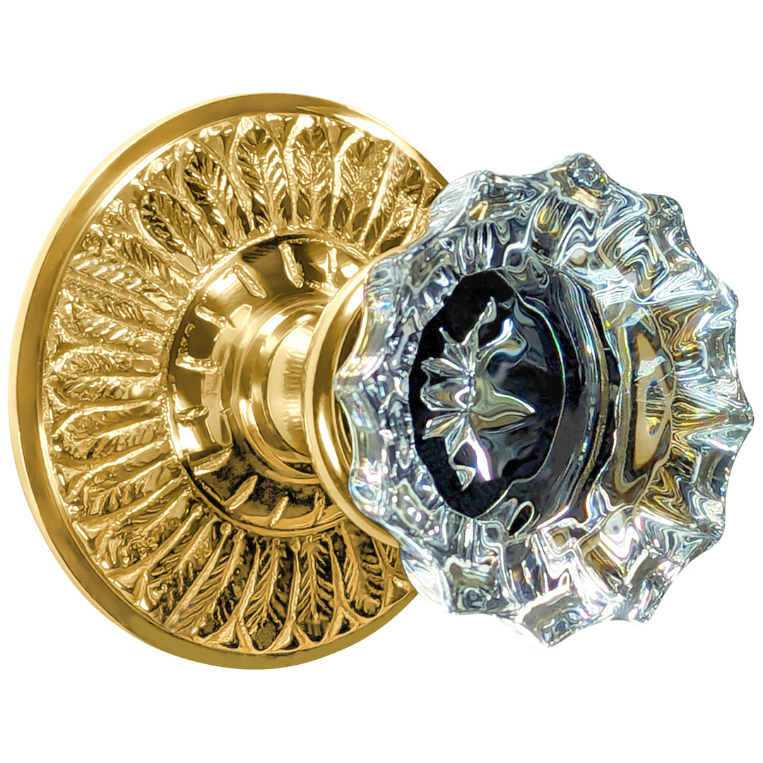 ##Antique Hardware## Feather Rosette Door Set with Fluted Crystal Door Knobs (Several Finishes Available)