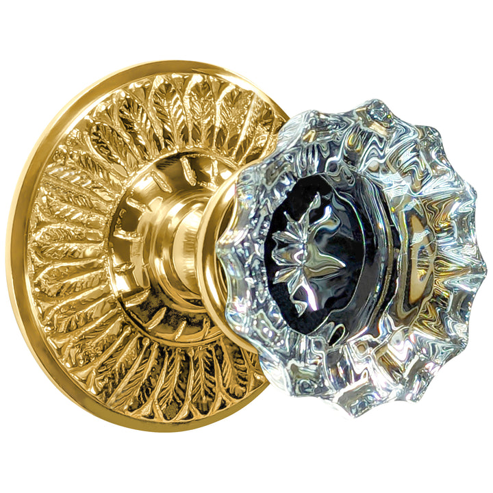 ##Antique Hardware## Feather Rosette Door Set with Fluted Crystal Door Knobs (Several Finishes Available)