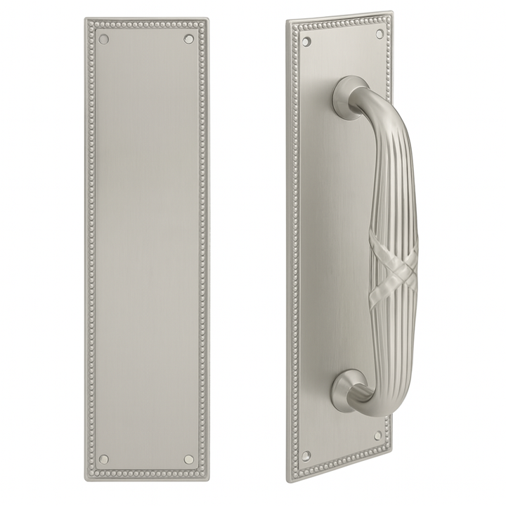 12 Inch Solid Brass Knoxville Ribbon & Reed Push & Pull Door Set