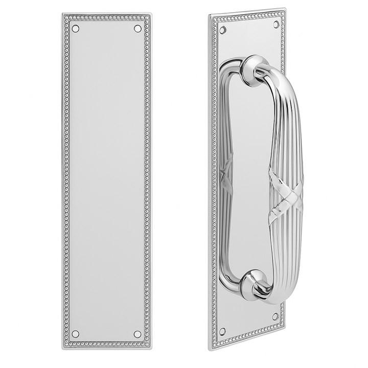 12 Inch Solid Brass Knoxville Ribbon & Reed Push & Pull Door Set