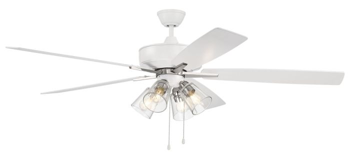 Antique Hardware 60" Super Pro 104 in White/Polished Nickel w/ White/Washed Oak Blades Ceiling Fan