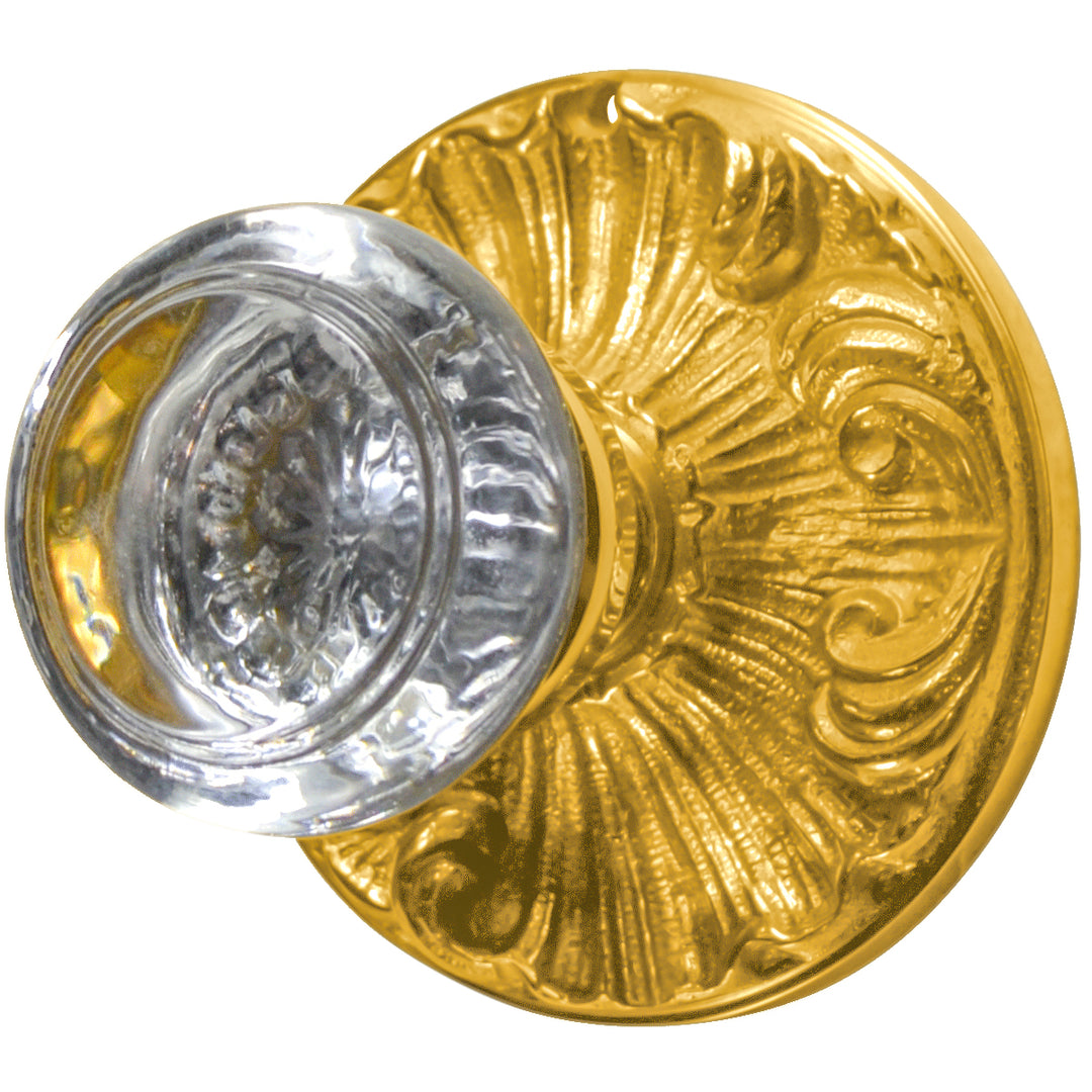 ##Antique Hardware## Romanesque Rosette Door Knob Set with Round Crystal Door Knobs (Several Finishes Available)