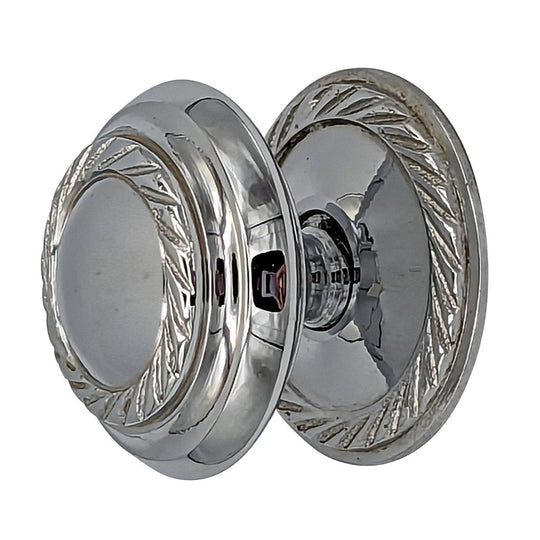 1 1/2 Inch Georgian Roped Cabinet Knob with Backplate (Polished Nickel)