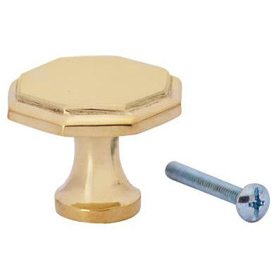 ##Antique Hardware## 1 5/8 Inch Solid Brass Octagonal Cabinet Knob (Polished Brass Finish)