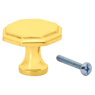 1 5/8 Inch Solid Brass Octagonal Cabinet Knob (Polished Brass Finish)