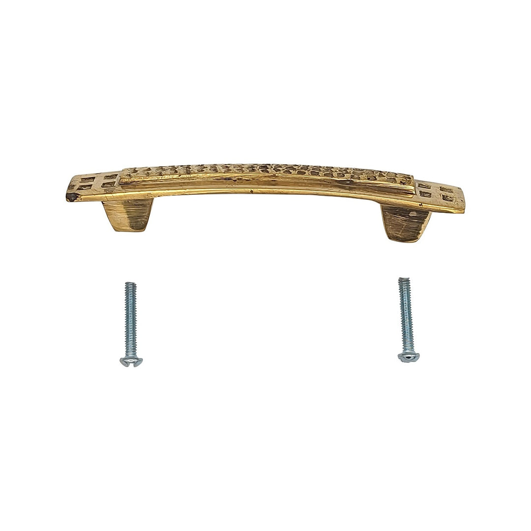 ##Antique Hardware## 5 Inch Overall (3 1/2 Inch c-c) Solid Brass Craftsman Hammered Drawer Pull