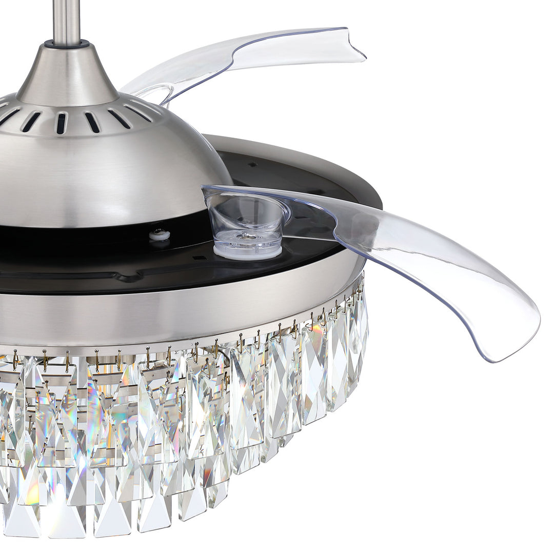 42" Sofia in Brushed Polished Nickel w/ Clear Acrylic Blades