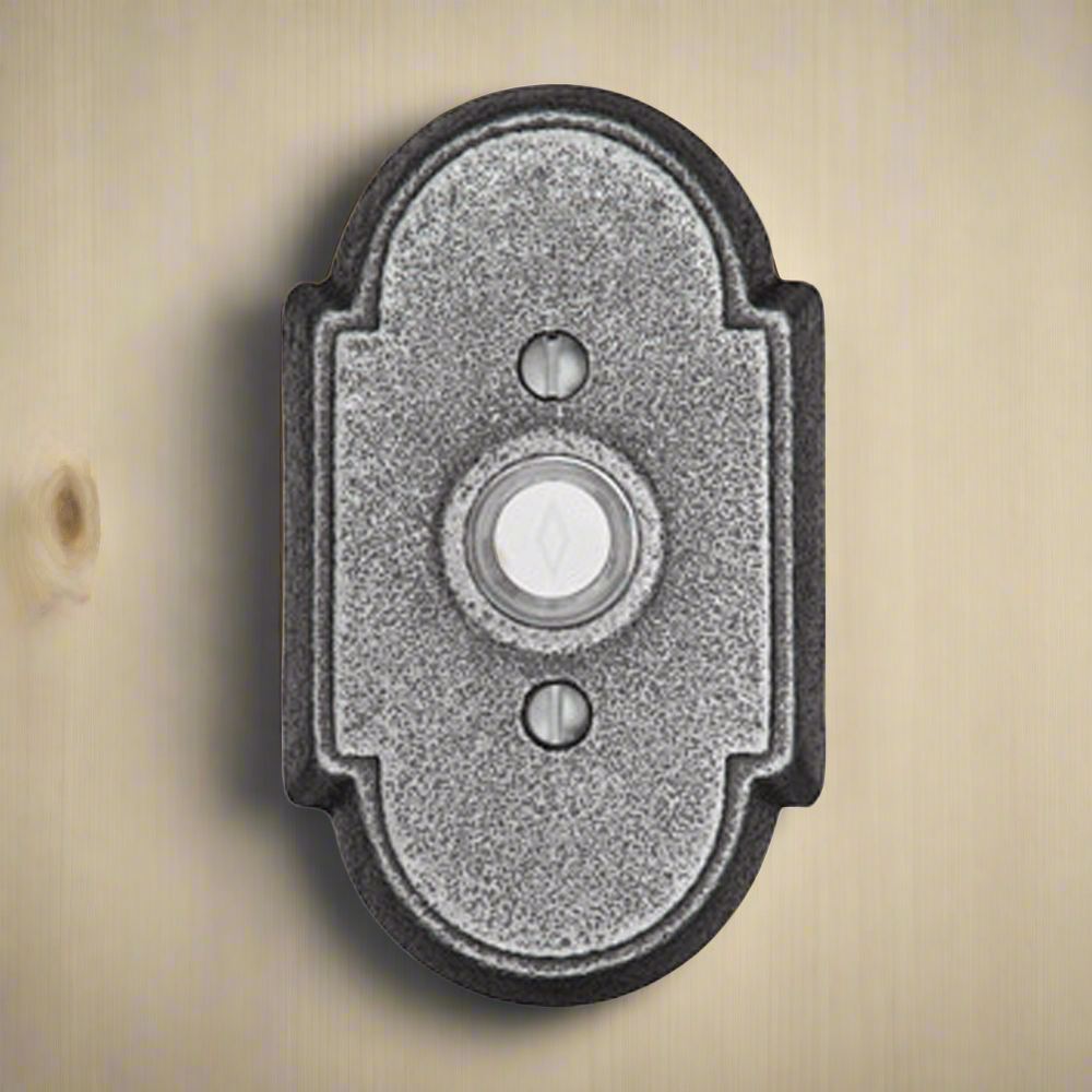 Antique Hardware 4 3/8 Inch Wrought Steel Doorbell Button with Arched Rosette Door Bells & Chimes