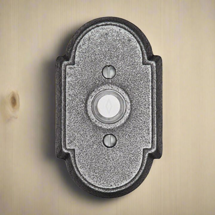 Antique Hardware 4 3/8 Inch Wrought Steel Doorbell Button with Arched Rosette Door Bells & Chimes