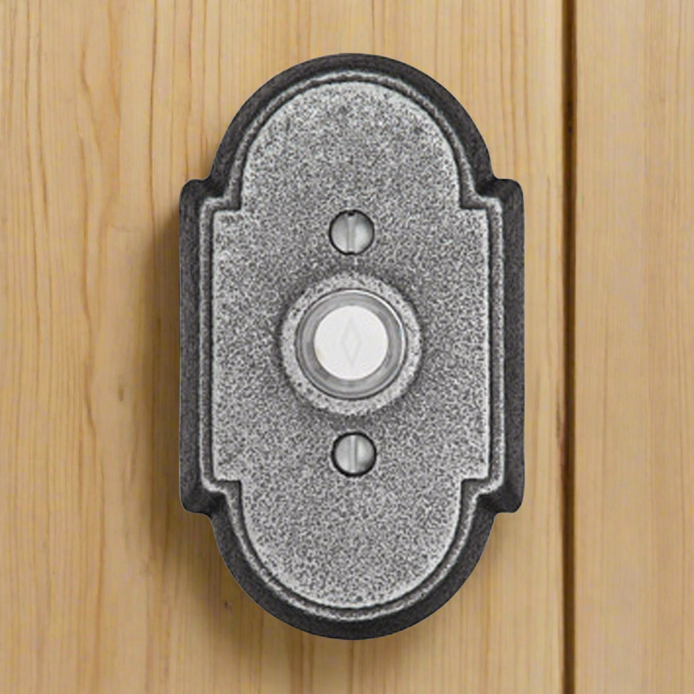 Antique Hardware 4 3/8 Inch Wrought Steel Doorbell Button with Arched Rosette Door Bells & Chimes