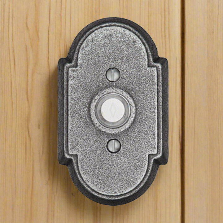 Antique Hardware 4 3/8 Inch Wrought Steel Doorbell Button with Arched Rosette Door Bells & Chimes