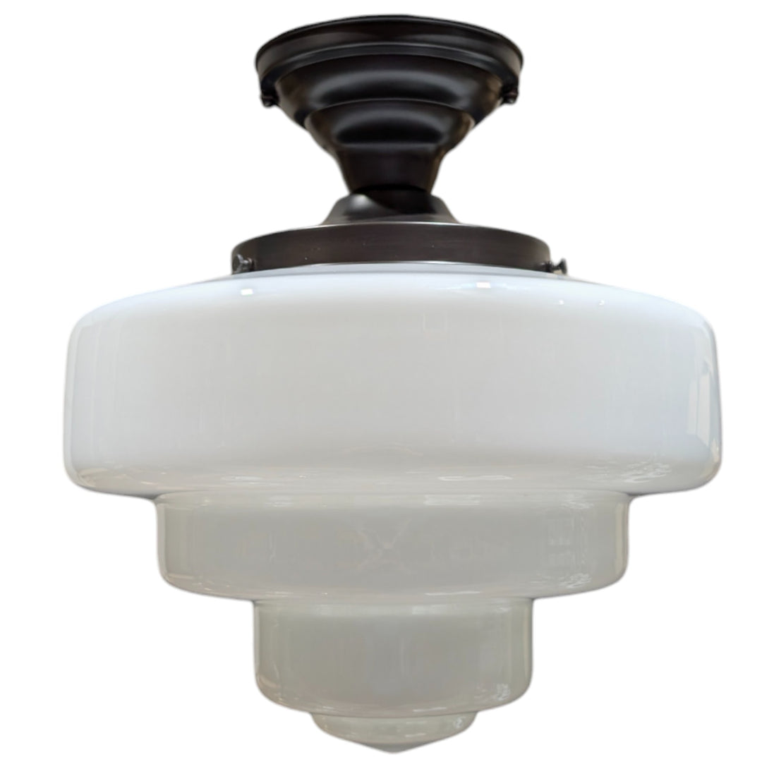 ##Antique Hardware## Tiered Schoolhouse Glass Semi-Flush Standard Light (Several Finishes Available)