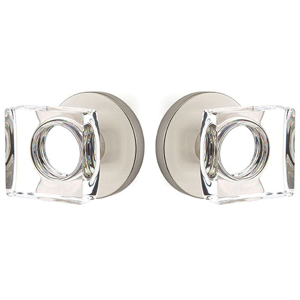 ##Antique Hardware## Modern Square Crystal Door Knob Set With Disk Rosette (Several Finish Options)