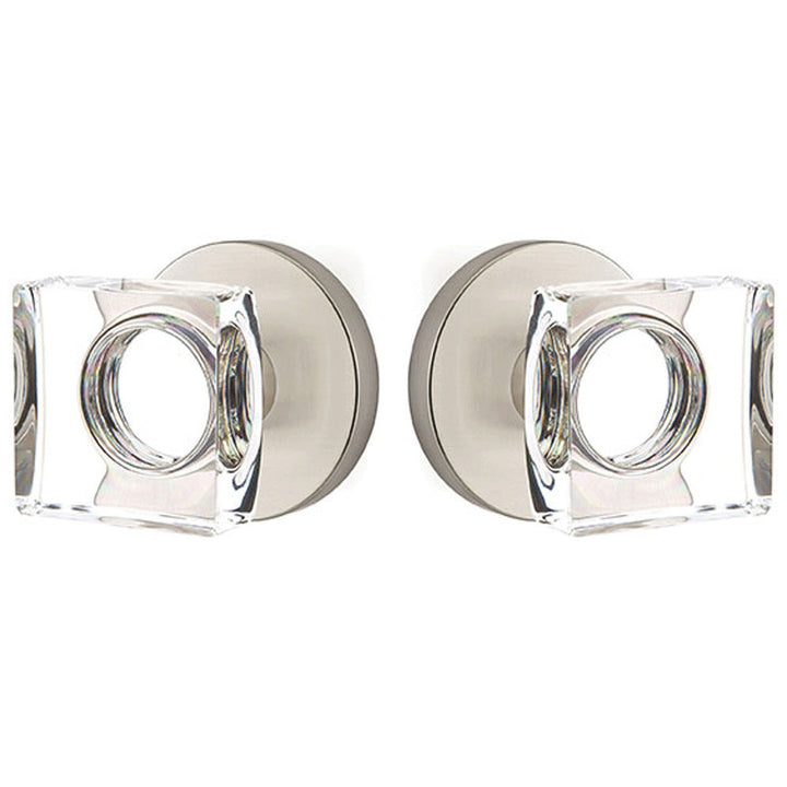 ##Antique Hardware## Modern Square Crystal Door Knob Set With Disk Rosette (Several Finish Options)