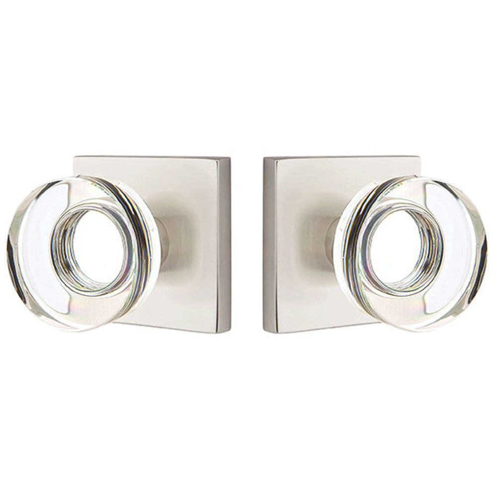 ##Antique Hardware## Modern Disc Crystal Door Knob Set With Square Rosette (Several Finish Options)