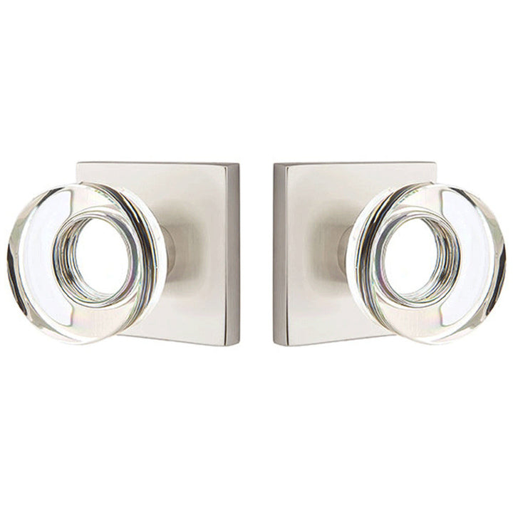 ##Antique Hardware## Modern Disc Crystal Door Knob Set With Square Rosette (Several Finish Options)