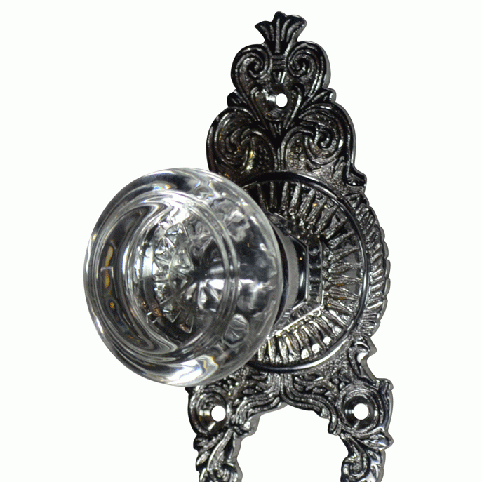 ##Antique Hardware## Ornate Victorian Rosette with Round Crystal Door Knobs (Several Finishes Available)