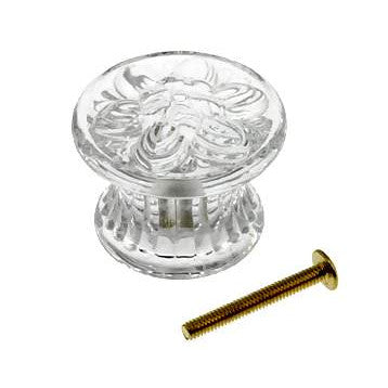 ##Antique Hardware## 1 3/4 Inch Flat Floral Clear Glass Cabinet & Furniture Knob