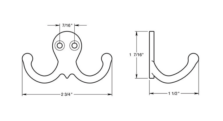 Antique Hardware Double Coat & Hat Hook (Several Finishes Available) 