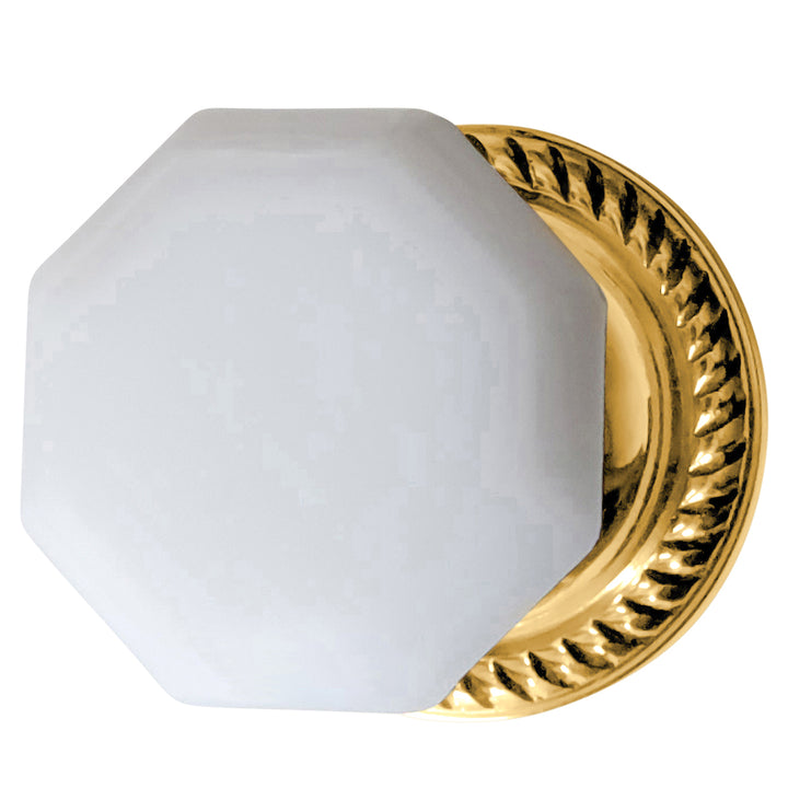 ##Antique Hardware## Georgian Roped Rosette with Octagon Milk Glass Door Knobs (Several Finishes Available)