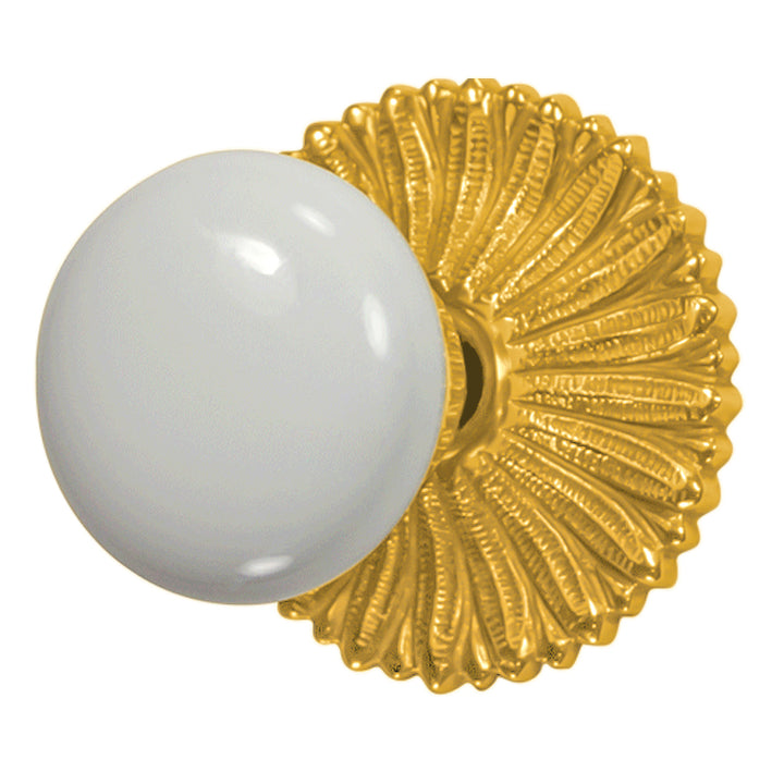 French Provincial Rosette Door Set with White Porcelain Door Knobs (Several Finishes Available)