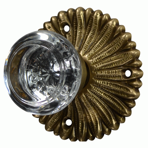##Antique Hardware## French Provincial Rosette Door Set with Crystal Round Door Knobs (Several Finishes Available)