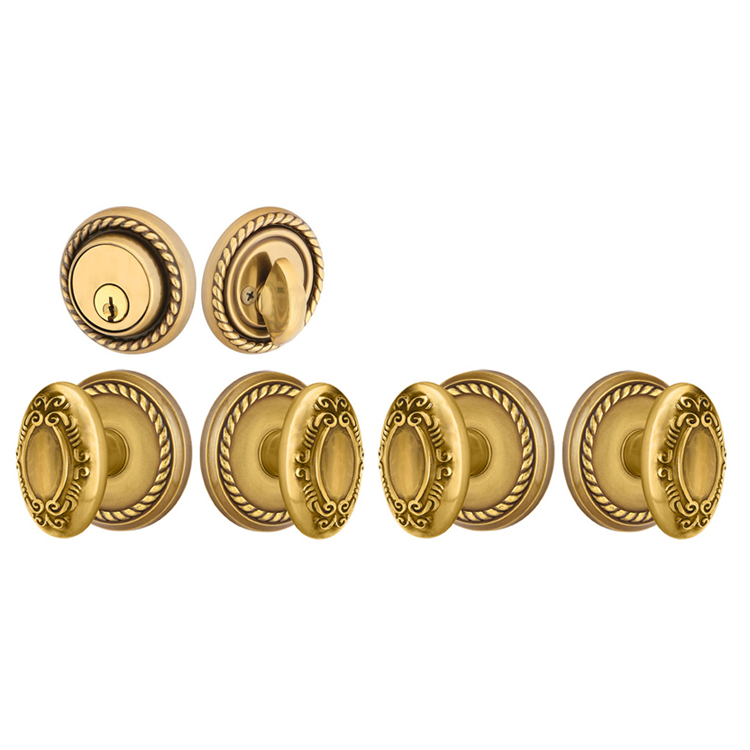 Antique Hardware Emtek Solid Brass Victoria Door Knob Deadbolt Set with Georgian Rope Rosette ENTRYWAY