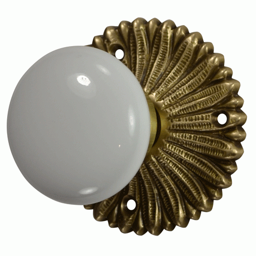 ##Antique Hardware## French Provincial Rosette Door Set with White Porcelain Door Knobs (Several Finishes Available)